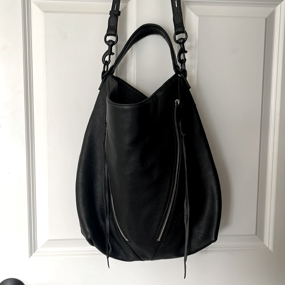 Rebecca Minkoff Black Moto Hobo Leather Bag Tote